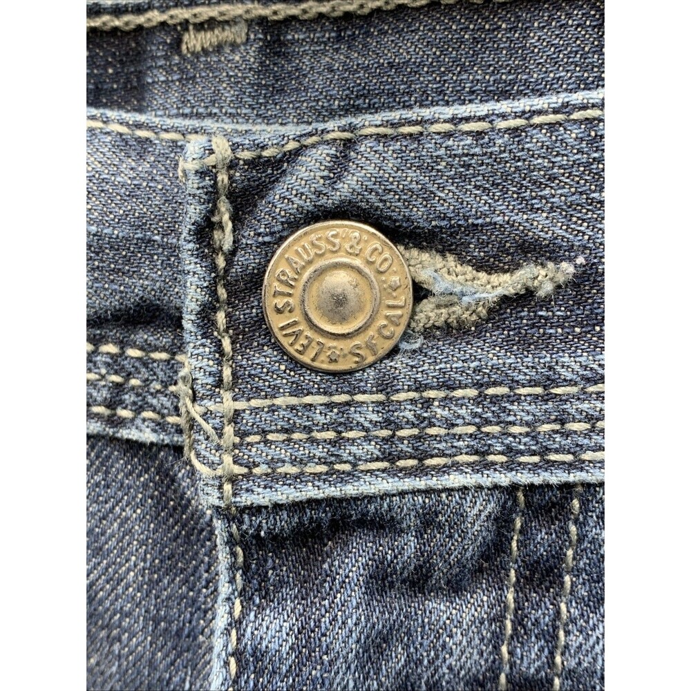 Levi's 514 Denim Jeans Blue Distressed Slim Straight Zip Pockets Size 42X32 Vtg - Picture 5 of 16